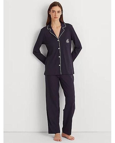 Ralph Lauren Lauren Notch Collar Long Sleeve Pyjamas - Blue