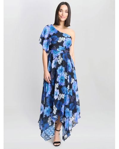 Gina Bacconi Briana Asymetric Floral Dress - Blue