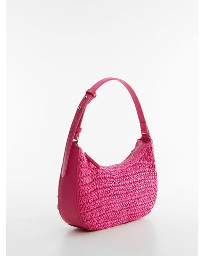 Mango Tenerife Straw Handbag - Pink