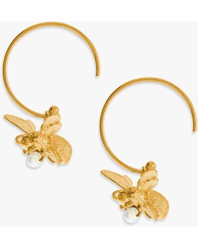 Alex Monroe 22ct Gold Vermeil Flying Bee Freshwater Pearl Hoop Earrings - Metallic