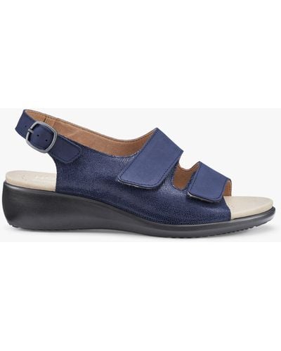 Hotter Easy Ii Faux Lizard Leather Low Wedge Sandals - Blue
