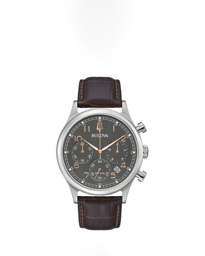 Bulova 96b356 Chronograph Date Leather Strap Watch - Multicolour