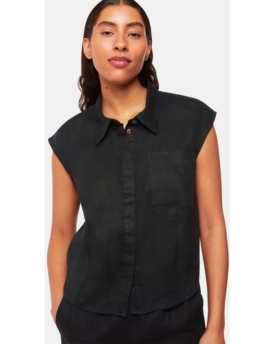 Whistles Olivia Cap Sleeve Linen Shirt - Black
