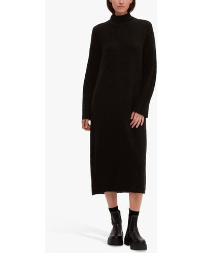 SELECTED Wool Blend High Neck Midi Jumper Dress - Black