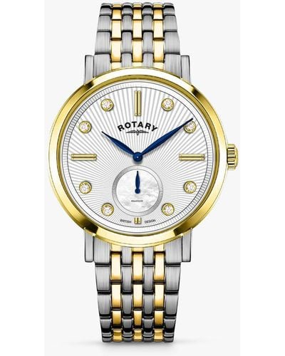 Rotary Traditional Diamond Textured Dial Bracelet Strap Watch - Metallic