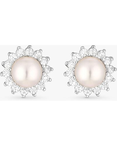 Simply Silver Freshwater Pearl And Cubic Zirconia Stud Earrings - Natural