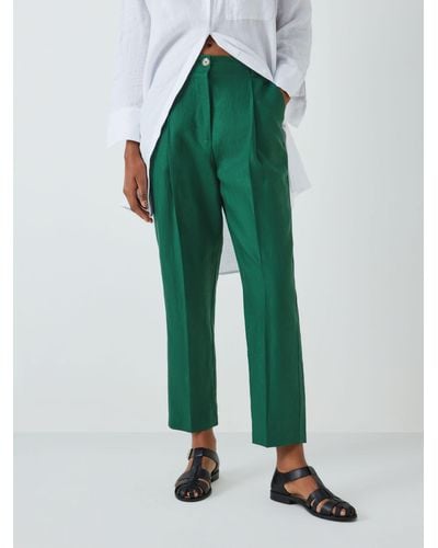 John Lewis Tapered Linen Trousers - Green