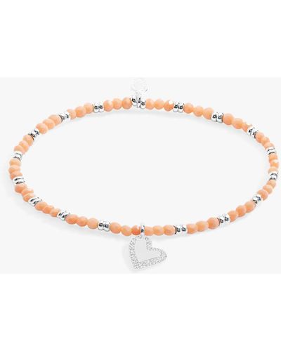 Joma Jewellery Heart Charm Beaded Stretch Bracelet - Natural