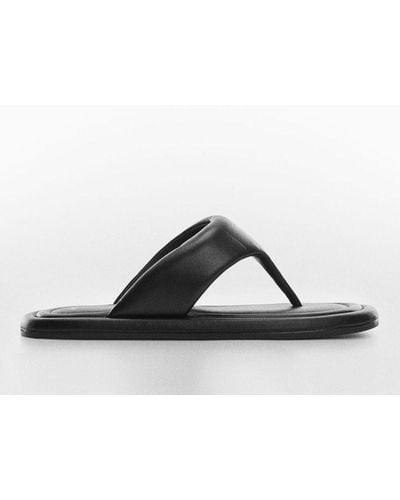 Mango Sam Leather Footbed Sandals - Black