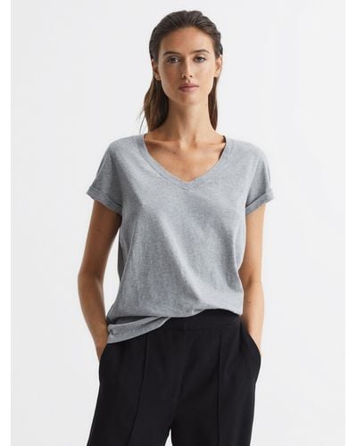 Reiss Luana Cotton V-neck T-shirt - Grey