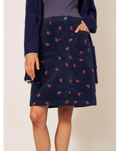 White Stuff Melody Embroidered Corduroy Skirt - Blue