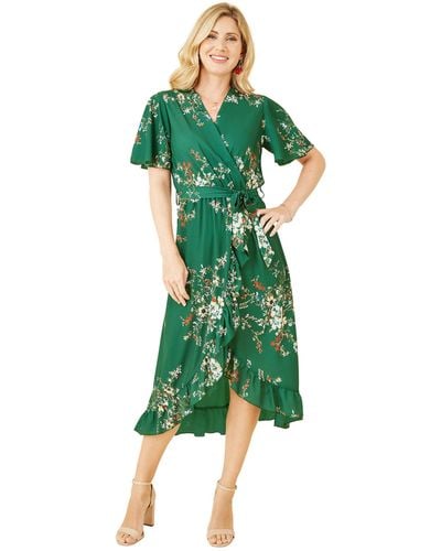 Yumi' Mela London Floral Print Wrap Midi Dress - Green