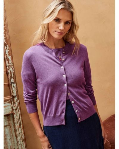 Brora Fine Knit Cotton Cardigan - Purple