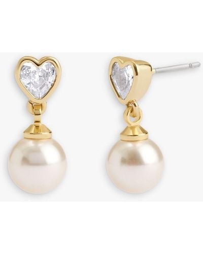 COACH Heart Crystal & Freshwater Pearl Drop Earrings - Metallic
