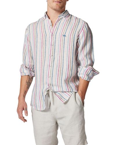 Rodd & Gunn Gimmerburn Linen Slim Long Sleeve Stripe Shirt - Grey