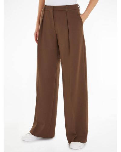 Calvin Klein Wool Twill Wide Leg Trousers - Brown