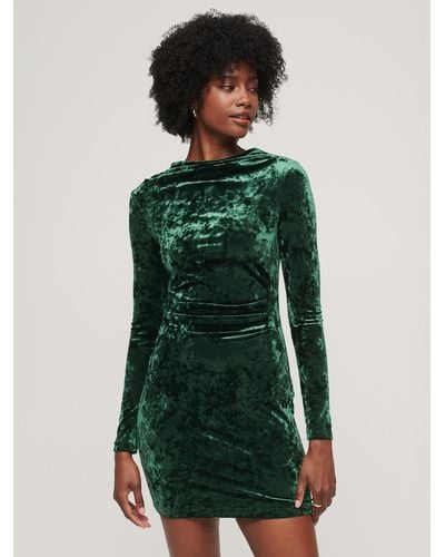 Superdry Velvet Long Sleeve Mini Dress - Green