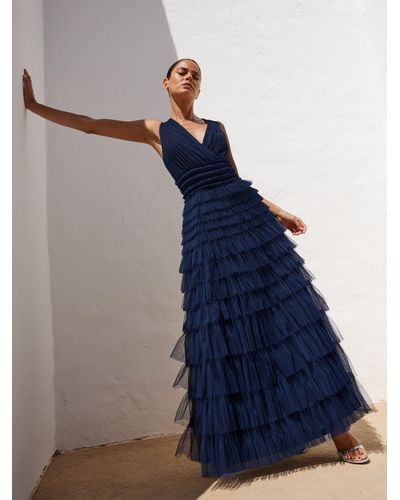 Ro&zo Anoushka Tulle Tiered Maxi Dress - Blue