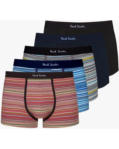 Paul Smith Organic Cotton 'signature Stripe' And Plain Boxer Briefs Five Pack Multicolour - Blue