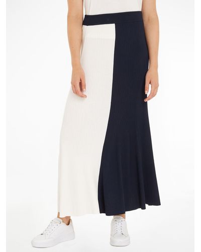 Tommy Hilfiger Colour Block Ribbed Maxi Skirt - Blue