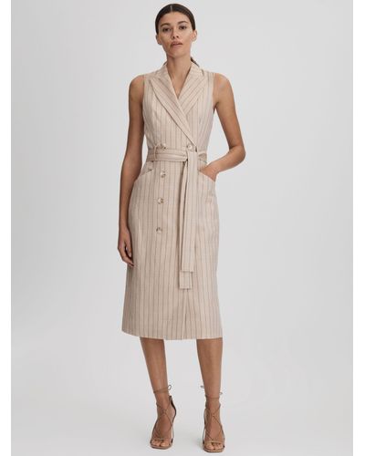 Reiss Andie Wool Blend Pinstripe Sleeveless Blazer Dress - Natural