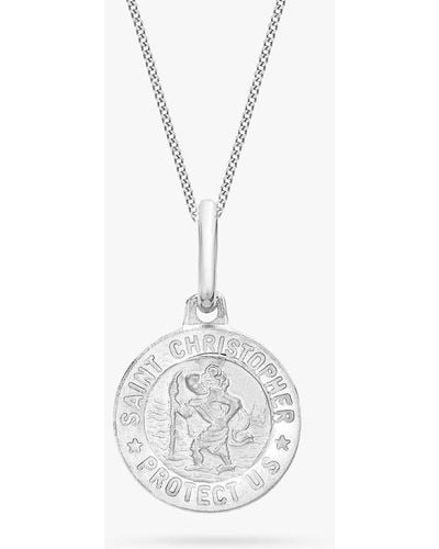 Ib&b 9ct White Gold St Christopher Round Medal Satin Pendant Necklace