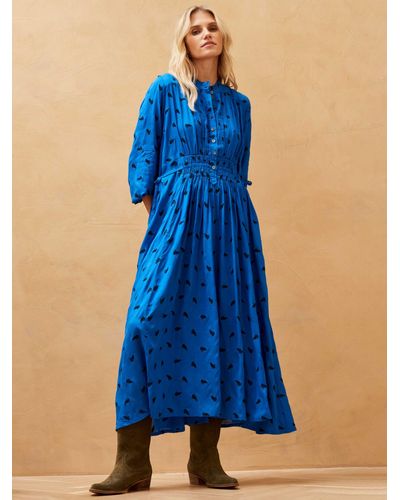 Brora Embroidered Fern Shirt Midi Dress - Blue