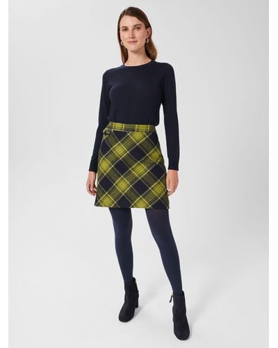 Hobbs Arianne Check Wool Mini Skirt - Blue