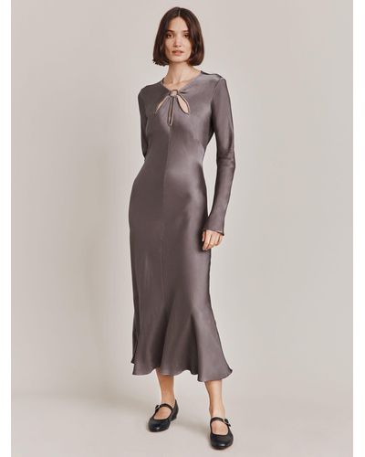 Ghost Freya Cut-out Detail Satin Midi Dress - Grey