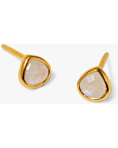 Orelia Luxe Semi Precious Moonstone Teardrop Stud Earrings - Metallic