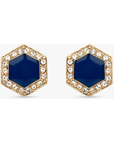 Melissa Odabash Crystal And Enamel Hexagonal Stud Earrings - Blue