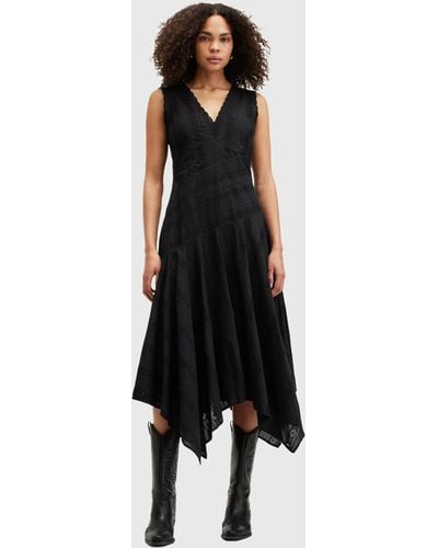 AllSaints Avania Cotton Broderie Midi Dress - Black
