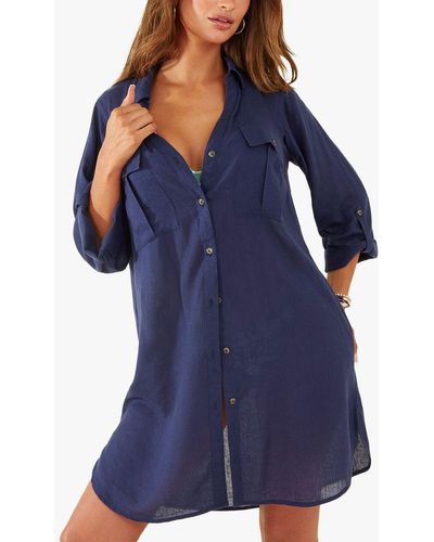 Accessorize Long Sleeve Sustainable Beach Shirt - Blue