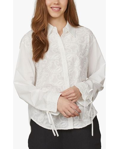 Sisters Point Esena Tie Cuff Textured Cotton Shirt - White