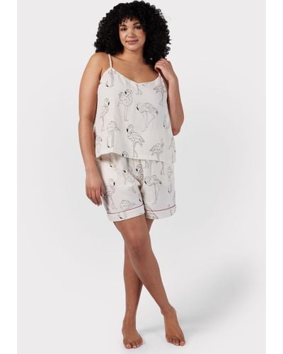 Chelsea Peers Curve Flamingo Print Cotton Cheesecloth Cami & Short Pyjamas - White