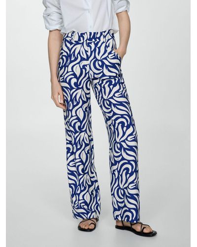 Mango Travel Swirl Print Trousers - Blue