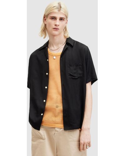 AllSaints Sunsmirk Embroidered Relaxed Fit Shirt - Black
