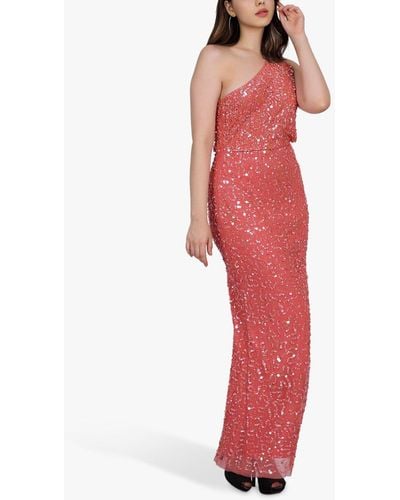 LACE & BEADS Naeve Sequin One Shoulder Maxi Dress - Red
