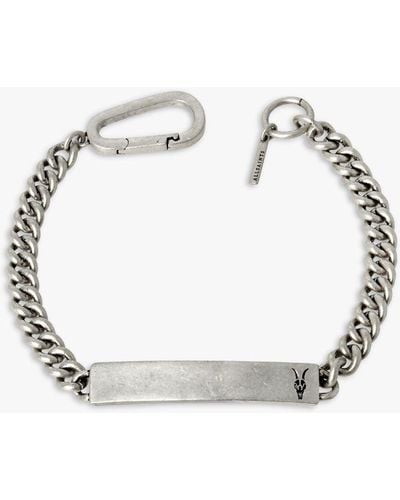 AllSaints Logo Plate Chain Sterling Silver Bracelet - Metallic
