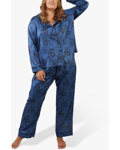 Wolf & Whistle Snake Print Satin Pyjama Set - Blue