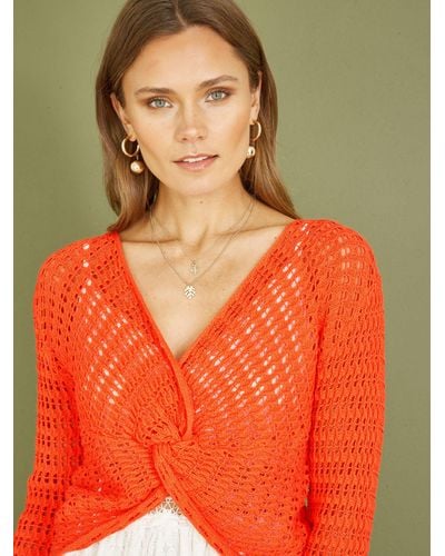 Yumi' Crochet Twist Bolero Top - Orange