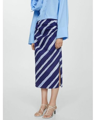 Mango Salome Stripe Slit Midi Skirt - Blue