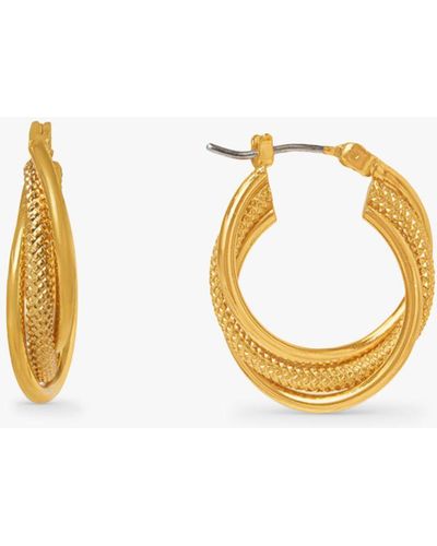 Orelia Interlocking Textured Hoop Earrings - Metallic