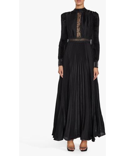 True Decadence Athena Pleated Long Sleeve Maxi Dress - Black