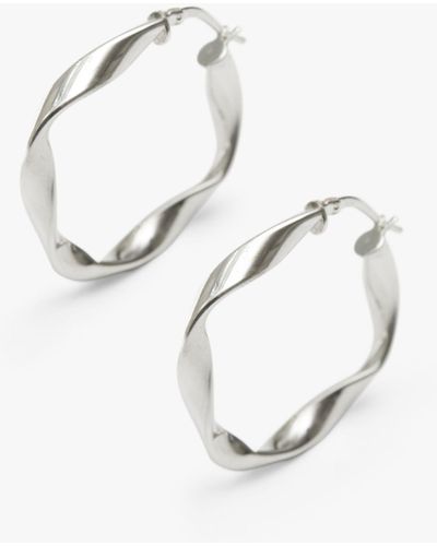 Simply Silver Square Twist Hoop Earrings - White