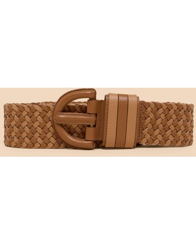White Stuff Weave Leather Belt - Natural