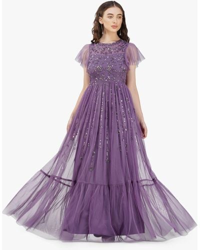 LACE & BEADS Marly Embellished Maxi Dress - Purple