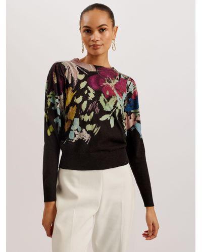 Ted Baker Magarit Wool And Cashmere Blend Floral Jumper - Black