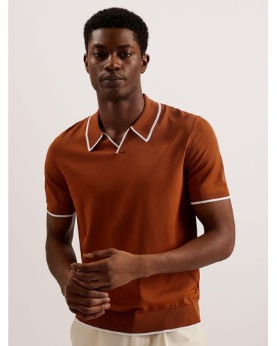 Ted Baker Stortfo Knit Polo Top - Brown