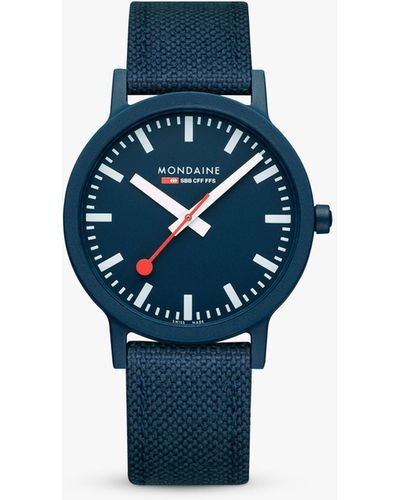 Mondaine Essence Eco Textile Strap Watch - Blue